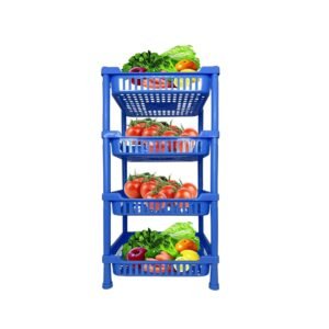 Sulfar Multipurpose Plastic Trolley with Countertop Dish Rack for Kitchen Fruit Vegetable Storage Basket Modern Organizer- 4 Layer Shelf Cart Kitchenware Food, Snacks, Bottles, Toys, Tiered Shelf