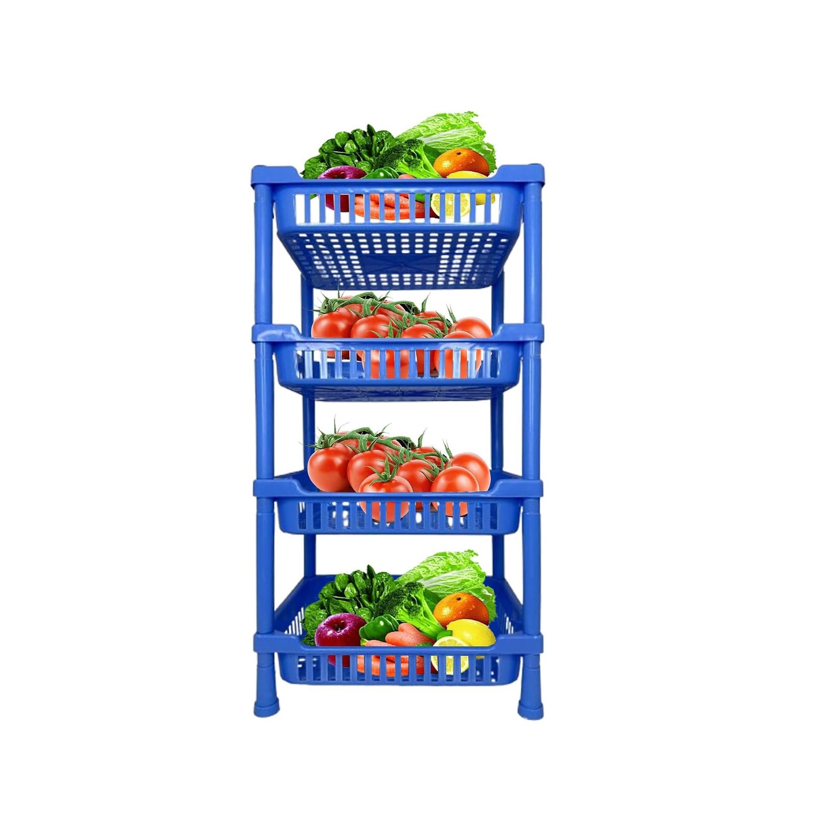 Sulfar Multipurpose Plastic Trolley with Countertop Dish Rack for Kitchen Fruit Vegetable Storage Basket Modern Organizer- 4 Layer Shelf Cart Kitchenware Food, Snacks, Bottles, Toys, Tiered Shelf