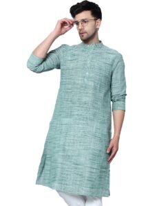 LATEST CHIKAN Men’s Cotton Regular Textured Long Kurta Full Sleeves – Casual Ethnic Wear