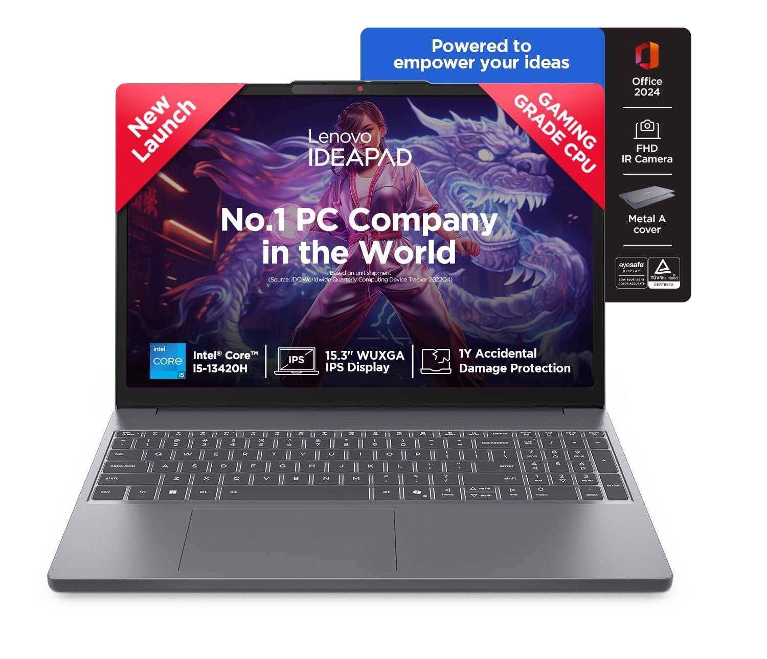 Lenovo IdeaPad Slim 3 13th Gen Intel Core i5-13420H 15.3 inch (38.8cm) WUXGA IPS Laptop (16GB RAM/512GB SSD/Windows 11/Office 2024/Top Metal Cover/Backlit KB/Luna Grey/1.6Kg), 83K101JDIN