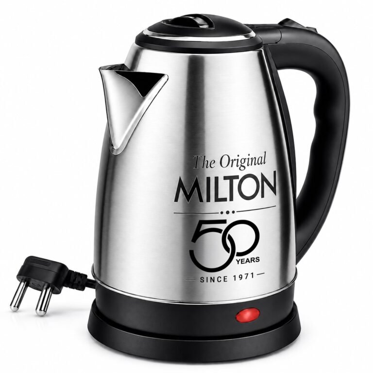 Milton Appliances Go Electric Kettle 1.8 Litre I 3X Protection – Dry Boil, Auto Shut Off, Overheat I 1350 Watt I Super Fast Boiling I Stainless Steel I 360° Power Base I 1 Year Warranty