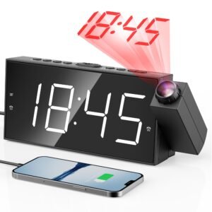 Projection‚ Alarm‚ Clock‚ for‚ Bedroom,Projector Ceiling‚ Clock‚ with‚ 7‚Large Digtal‚ LED‚ Display&Dimmer,180‚Projector,USB‚ Charger,Dual Alarms,12/24H‚ DST,Battery‚ Backup & Plug-in‚ Loud‚ Clock‚