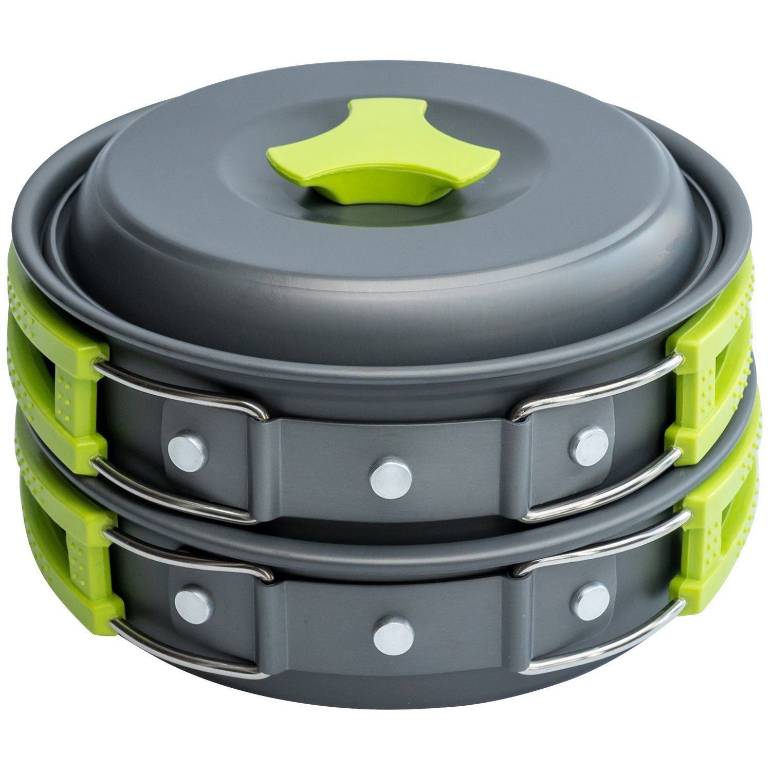 Camping Cookware Mess Kit Backpacking Gear & Hiking Outdoors Bug Out Bag Cooking Equipment 10 Piece Cookset | Lightweight, Compact, & Durable Pot Pan Bowls – Free Folding Spork, Nylon Bag, & Ebook