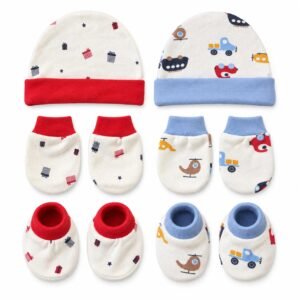 LuvNest Cotton Newborn Baby Cap, Mittens & Booties Combo, 0-3 Months, Pack of 2 Sets (10 Pieces)