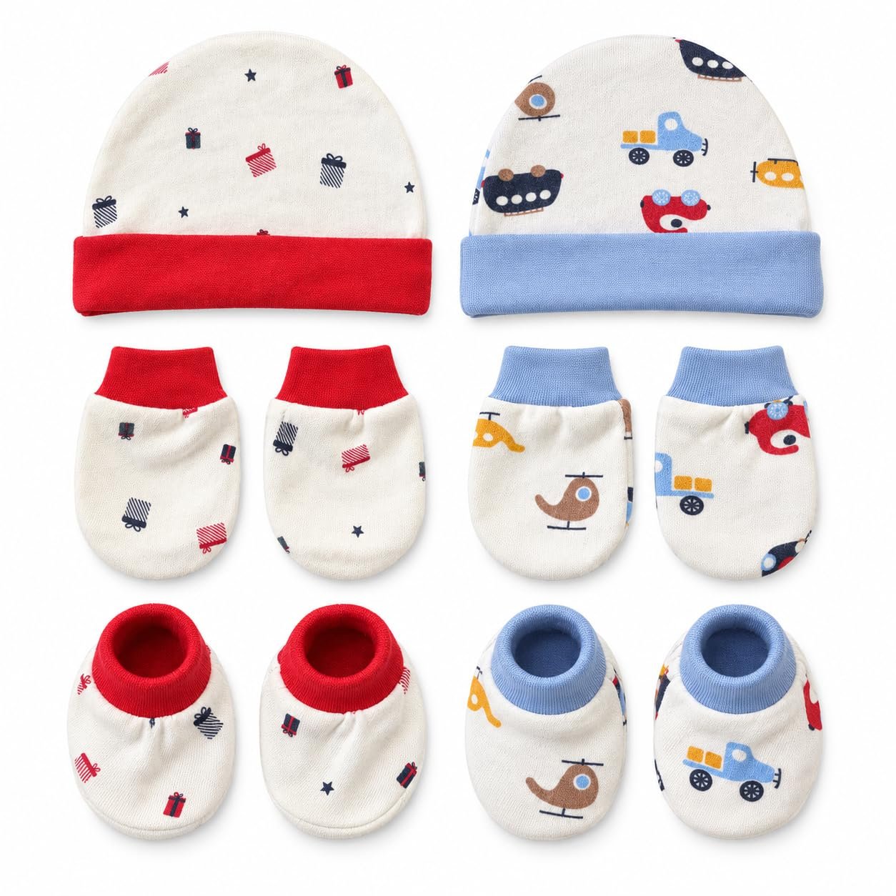 LuvNest Cotton Newborn Baby Cap, Mittens & Booties Combo, 0-3 Months, Pack of 2 Sets (10 Pieces)