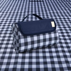 Picnic Blanket|Beach Mat|Picnic Blanket for Indoor and Outdoor, 80″ x 57″ Sandproof Waterproof Larger Mat for Beach, Travel, Camping, Hiking, Park Grass,Machine Washable, Foldable. (Dark Blue Plaid)