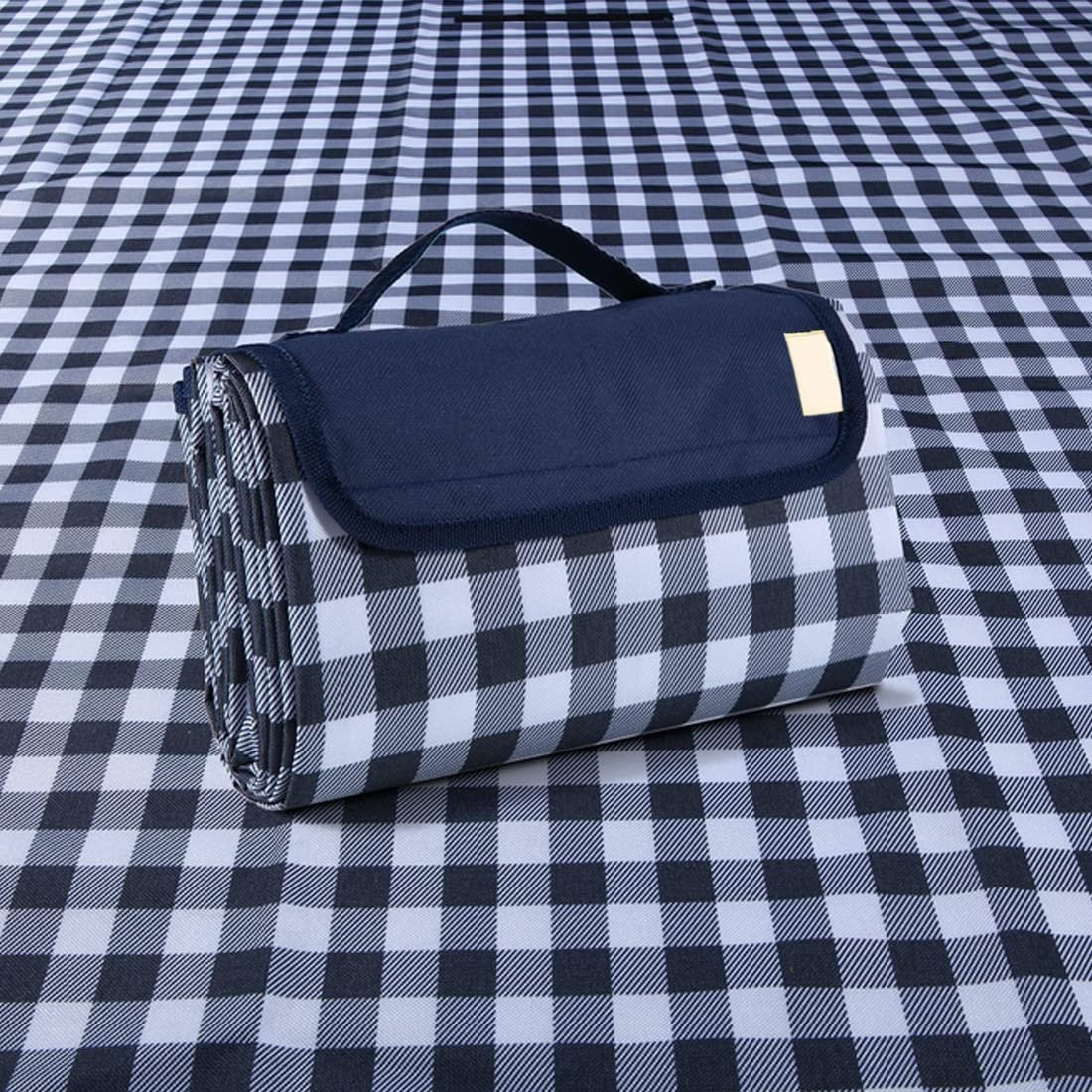 Picnic Blanket|Beach Mat|Picnic Blanket for Indoor and Outdoor, 80″ x 57″ Sandproof Waterproof Larger Mat for Beach, Travel, Camping, Hiking, Park Grass,Machine Washable, Foldable. (Dark Blue Plaid)