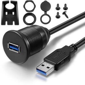 Usb 3.0 Male To Usb 3.0 Female Aux Flush Mount Car Mount Extension Cable For Car Truck Boat Motorcycle Dashboard Panel -(3 Feet – 1 Meter)