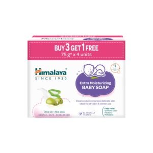 Himalaya Extra Moisturizing Baby Soap for Dry Skin | B3G1 FREE – 75g | Helps Lock In Moisture With Aloe-Milk Moisture Complex of Almond & Olive Oil | Clinically Tested | No. 1 Doctor Recommended Brand