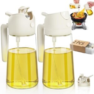 DWTS DANWEITESI Oil Sprayer for Cooking 2pcs,2 in 1 Oil Dispenser and Oils Sprayer Kitchen Gadgets-16oz Glass Oils Spray Bottle,Mist Olive OilDispenser,Air Fryer,Salad,Grill