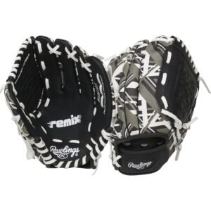 Rawlings Remix Series Youth Tball/Baseball Glove, Right Hand Throw, Black/White/Gray, 9 Inch (Ages 3-5) (AMAREM91-6/0)