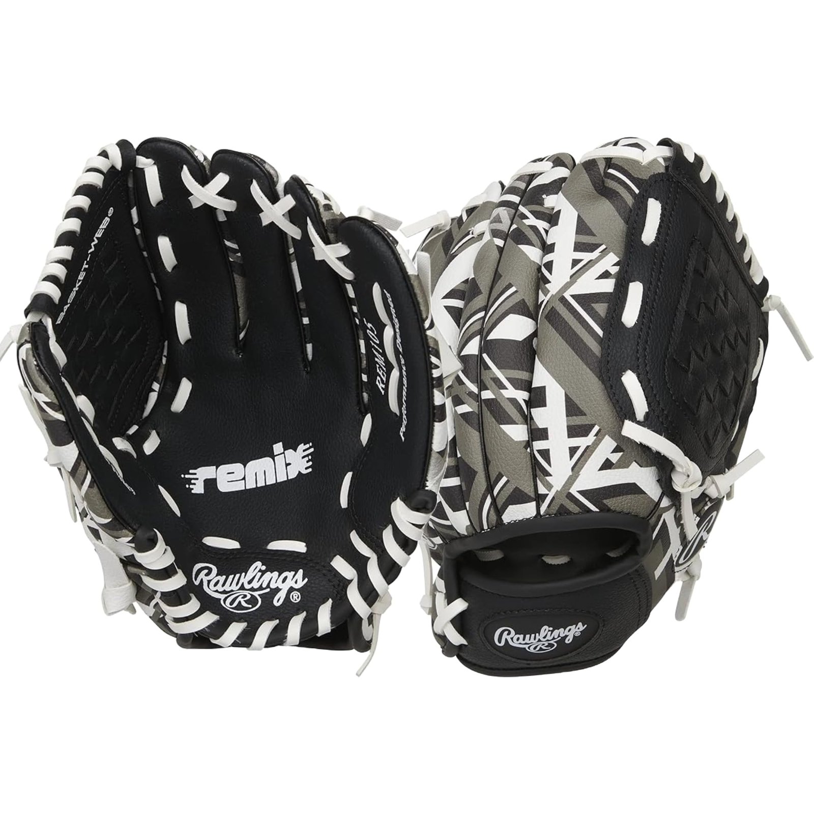 Rawlings Remix Series Youth Tball/Baseball Glove, Right Hand Throw, Black/White/Gray, 9 Inch (Ages 3-5) (AMAREM91-6/0)