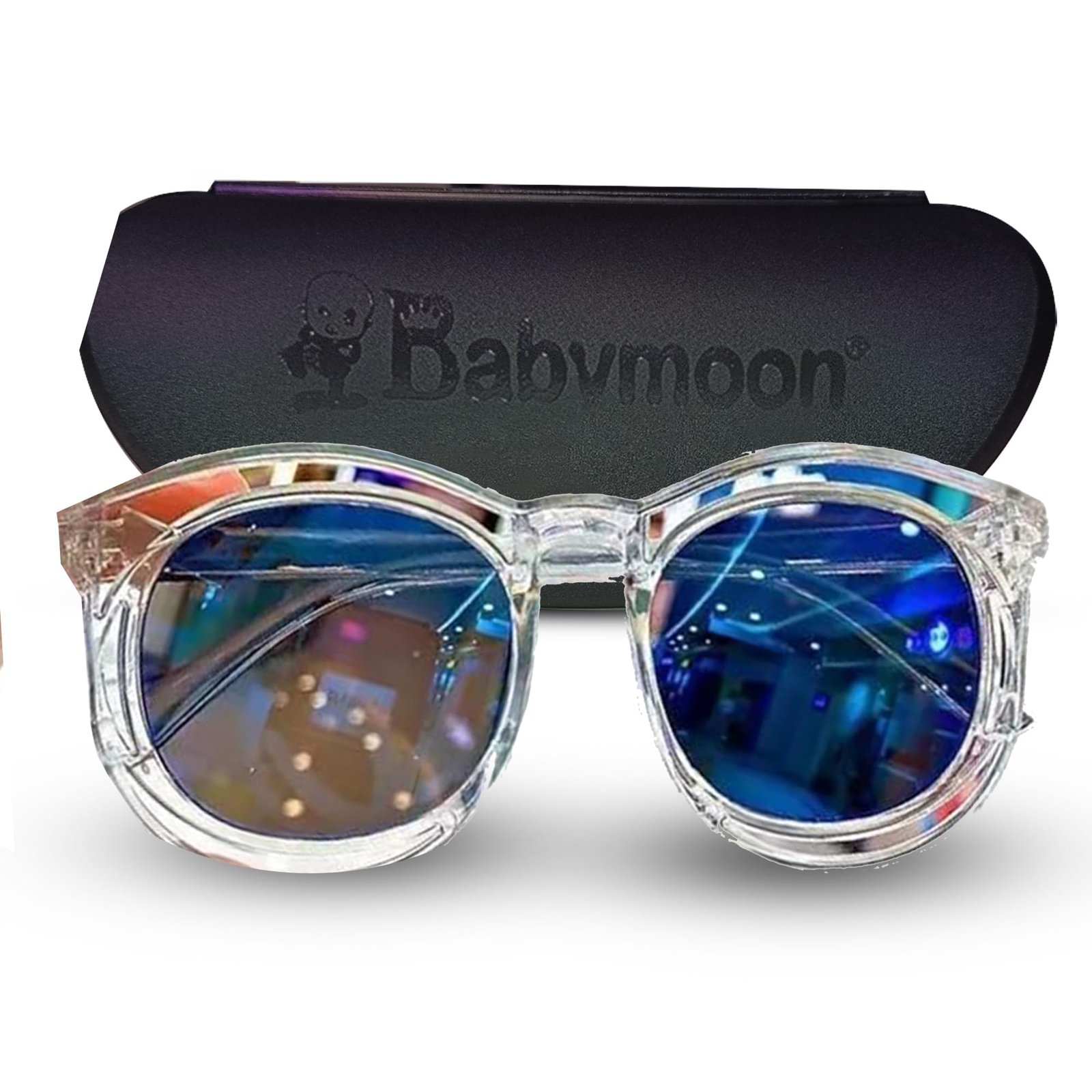 BabyMoon Baby Boys Girls Round Style Unisex Transparent Kids Sunglasses with Case | Baby Return Gift Set | Blue | 3-8 Years