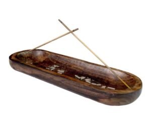 raajsee Beautiful Handmade Wooden Brown Incense Stick Holder Burner –Trough Style Ash Catcher Home Utilities & Accessories – Meditation & Yoga – Great Gift for Any Occasion Size 12×4 inch