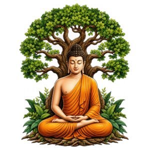 Rangoli Buddha Wall Sticker Self-Adhesive 16 x 20.5 Inch Waterproof Wall Décor for Living Room Bedroom Office Meditation Buddha Tree Wall Decal