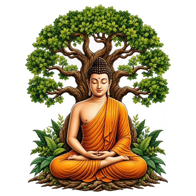 Rangoli Buddha Wall Sticker Self-Adhesive 16 x 20.5 Inch Waterproof Wall Décor for Living Room Bedroom Office Meditation Buddha Tree Wall Decal