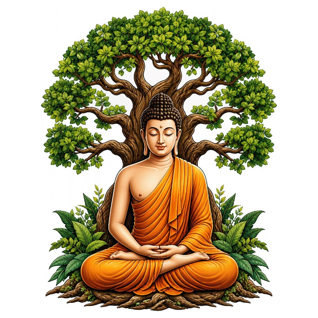 Rangoli Buddha Wall Sticker Self-Adhesive 16 x 20.5 Inch Waterproof Wall Décor for Living Room Bedroom Office Meditation Buddha Tree Wall Decal