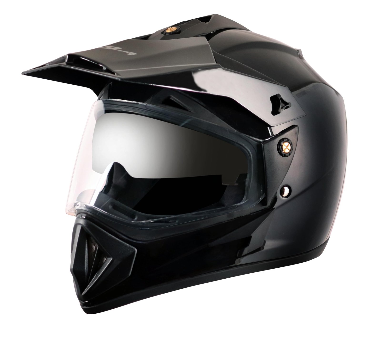 Vega Off Road ISI Certified Gloss Finish Full Face Helmet for Men with Dual Visor and Stylish Peak-Black, Size:L