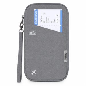 Wooum Passport Holder for Family, Passport Case Protection, Water Resistant Passport Bag for Men & Women, Travel Document Organizer, Passport Cover, Credit Cards Case for Travel, Light Grey