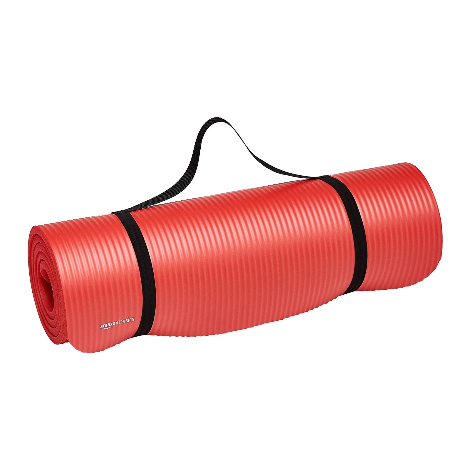 AmazonBasics Nitrile Butadiene Rubber 13mm Extra Thick Yoga | Exercise Mat with Carrying Strap | for Men & Women | Red
