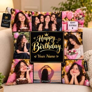 Photo Pillow/Cushion – Cushion Cover with Fiber Filler, Black, Set of 1, Satin, 12X12 Inches | Unique Gift for Husband,Wife,Boyfriend,Girlfriend,Family & Friends | Decorative Sofa Cushion.