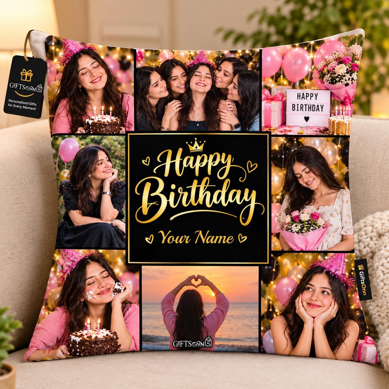Photo Pillow/Cushion – Cushion Cover with Fiber Filler, Black, Set of 1, Satin, 12X12 Inches | Unique Gift for Husband,Wife,Boyfriend,Girlfriend,Family & Friends | Decorative Sofa Cushion.