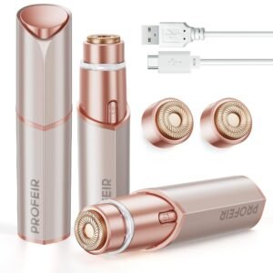 Facial Hair Removal for Women: Electric Hair Removal Device – Rechargeable Painless face Razor for Chin Upper Lip Peach Fuzz with Light (Rose Gold)