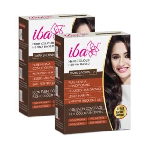 Iba Hair Colour for Women – Dark Brown, 70g (Pack of 2) | 100% Pure Henna Based Powder Sachet | Natural Hair Colour & Long Lasting with Conditioning Formula| Reduced Hair Fall & Hair Damage | Shine & Nourish Hair | Free from Ammonia and Other Harmful Chemicals | Herbal Hair Powder for Hair Color | Dark Brown Henna