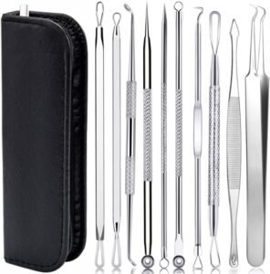 AIBEE Pimple Popper Tool Kit,10PCS Blackhead Remover Comedone Extractor Tools Kit for Acne, Blackhead,Whitehead, Pimples, Zit Removal Tool on Nose Face Skin