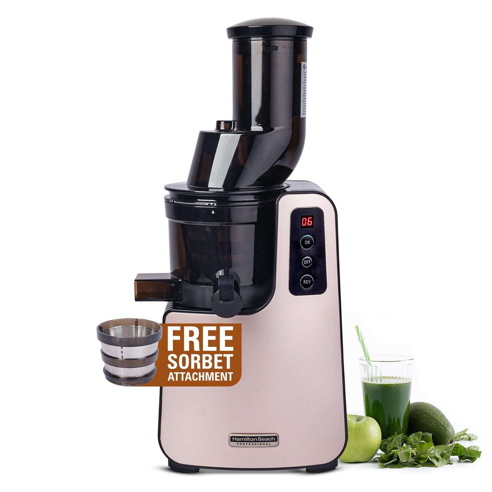 Hamilton Beach Professional Cold Press Slow Juicer with FREE Sorbet Attachment, Smart PurePress Technology, Slow Juicer for Fruits & Vegetables