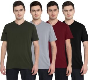 Aventura Outfitters Men’s 100% Cotton V-Neck Half Sleeve T-Shirt, Pack of 4