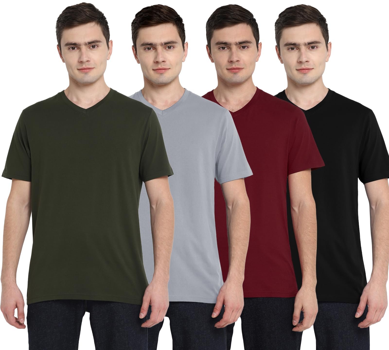 Aventura Outfitters Men’s 100% Cotton V-Neck Half Sleeve T-Shirt, Pack of 4