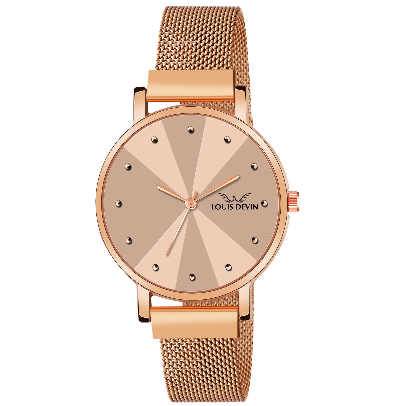 LOUIS DEVIN Rose Gold Plated Mesh Chain Analog Wrist Watch for Women (Blue/Green/Brown/Black Dial) | LD-RG173