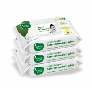 Mother Sparsh Natural Care Water Baby Wipes with Lid | 100% Plant Made Fabric From Forest Land | Fresh+Cleanse (with Cucumber) Plant Powered Wet Wipes For Baby I Cotton Cloth Like Bigger Sheets | 60 Pcs (Pack of 3)