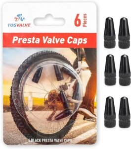 Presta Valve Caps – Tire Valve Stem Caps 6pcs – Anodized Presta Valve Caps – Dust Caps Tire – Bike Presta Valve Cap Black Aluminum Color – Bicycle Presta Valve Cover – Air Caps Tires (Black)