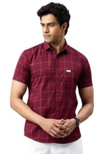 Majestic Man Men Comfort Slim Fit Checked Pure Cotton Half Sleeve Casual Shirt
