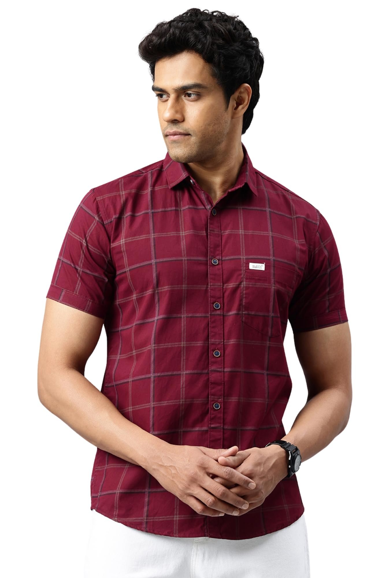 Majestic Man Men Comfort Slim Fit Checked Pure Cotton Half Sleeve Casual Shirt