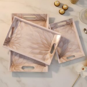 U.P.C Serving Tray Set of 3/ Tray Set for Serving/Premium Printed Tray for Serving/Multi-Use Nashta Plate (Small, Medium & Large) (VIL-209)