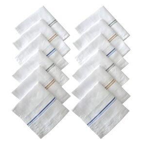 SPIN CART Cotton Premium Collection Casual Style Handkerchiefs Hanky For Men – Pack Of 12. – White Striped Xxl King Size