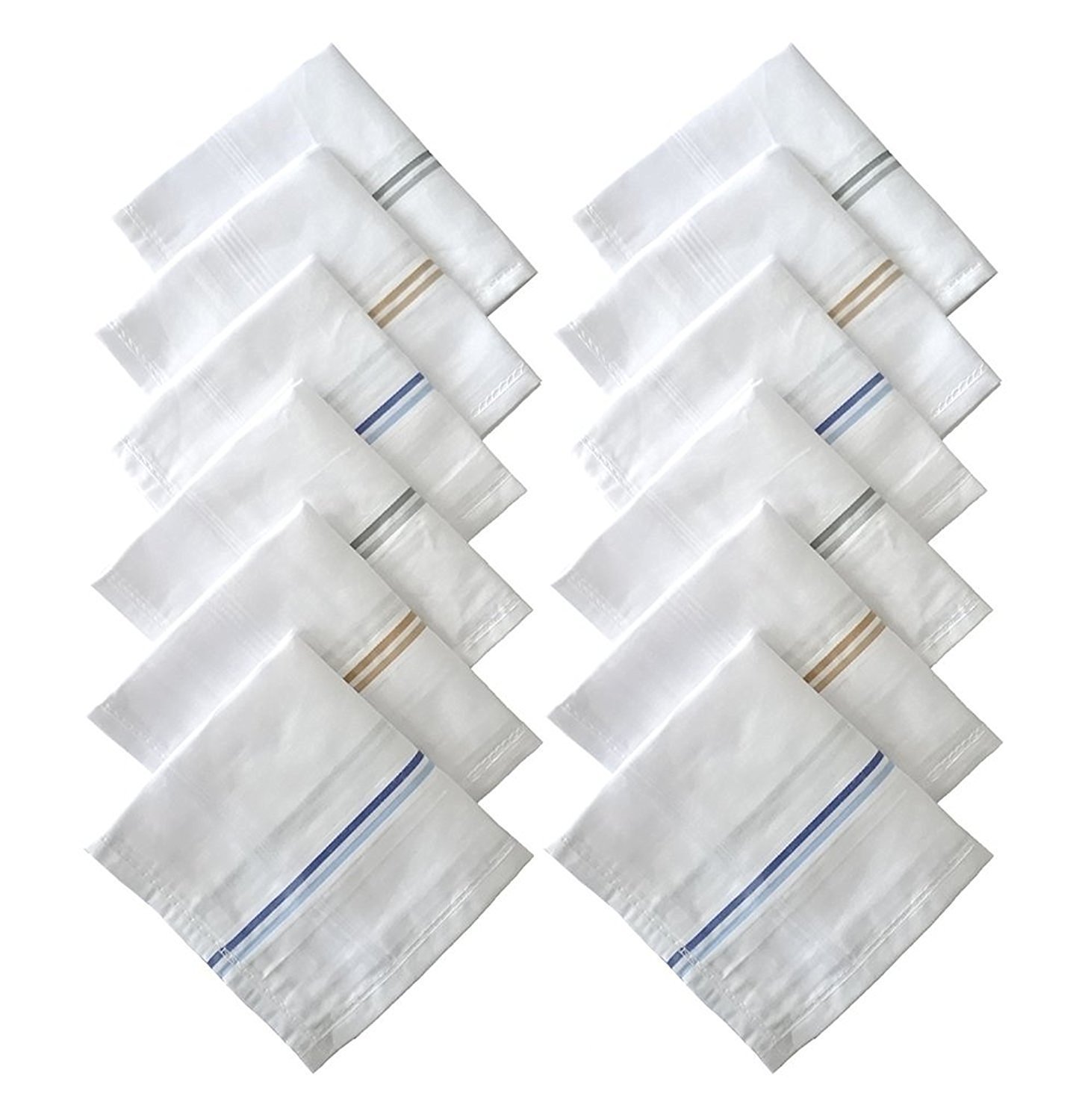 SPIN CART Cotton Premium Collection Casual Style Handkerchiefs Hanky For Men – Pack Of 12. – White Striped Xxl King Size