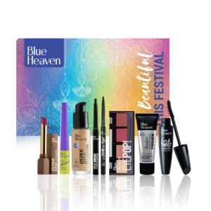 Blue Heaven Festive Makeup Kit | Pack of 8 Makeup Products | All-in-One Makeup Set for Bridal, Party, Everyday & Gifting | Medium Tone | 28.8 gm + 46ml