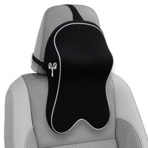 Grin Health Orthopedic Car Neck Rest Pillow | Extra Deep Car Seat Neck Support Head Rest Cushion for Long Drives & Neck Relief | Memory Foam Neck Pillow for Car & Office (Large Plus, Black)