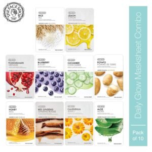 The Face Shop Real Nature Daily Glow Sheet Mask for Glowing Skin & Hydration | Facial Mask with Serum | Korean Sheet Mask For Unisex (Pack of 10) (Assorted)