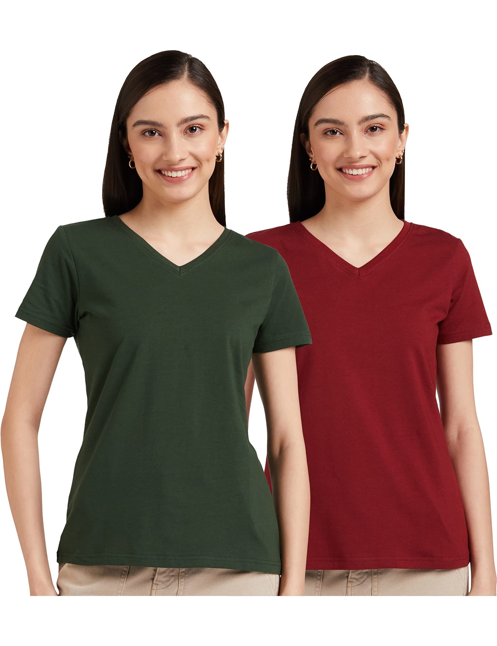 Amazon Brand – Symbol Women Cotton Stretch Regular Fit V Neck Half Sleeve T-Shirt (Available in Plus Sizes)