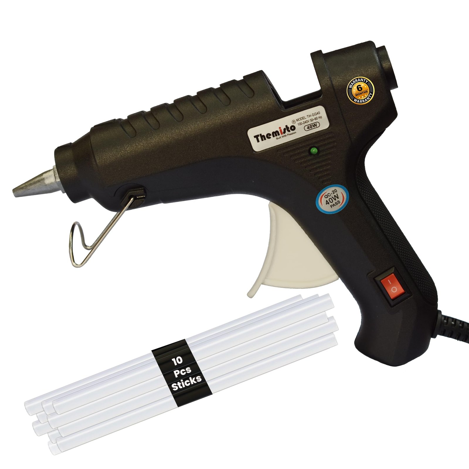 THEMISTO – built with passion Glue Gun With Glue Sticks 40W Hot Melt With Anti Drip For Arts And Crafts,Diy Projects|Leak Proof Glue Gun With Strong Gumming Glue Sticks(10 Pc Glue Sticks,Black)