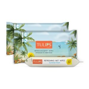 TULIPS Refreshing/Facial Wet Wipes/Skin Cleansing Wet Wipes/Makeup Remover Wipes/Facial Wipes – Summer Fresh with Green Tea Leaf Extract (Pack of 3)