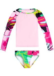 Kanu Surf Girls’ Long Sleeve Rashguard UPF 50+ Two Piece Swim Set