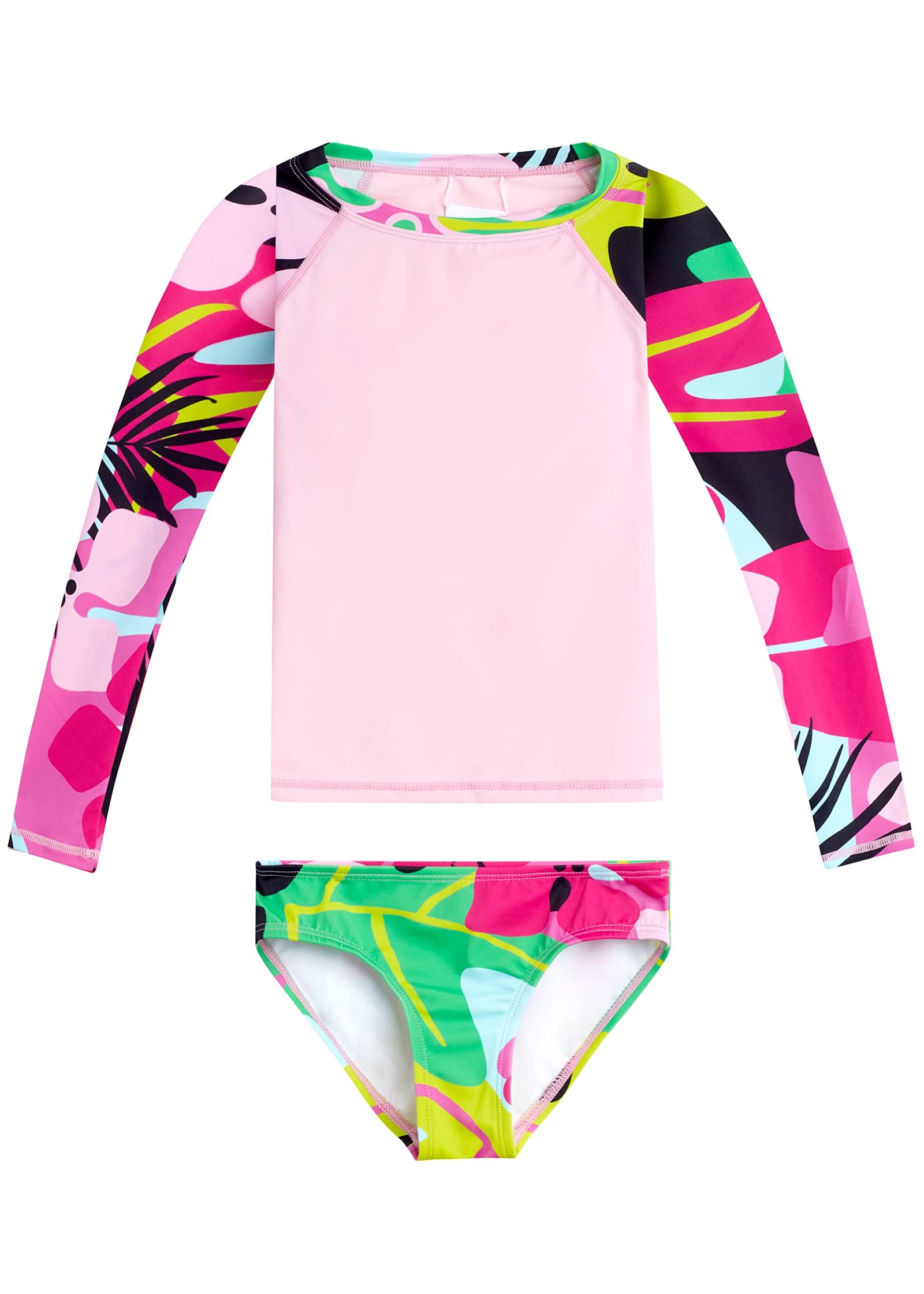Kanu Surf Girls’ Long Sleeve Rashguard UPF 50+ Two Piece Swim Set