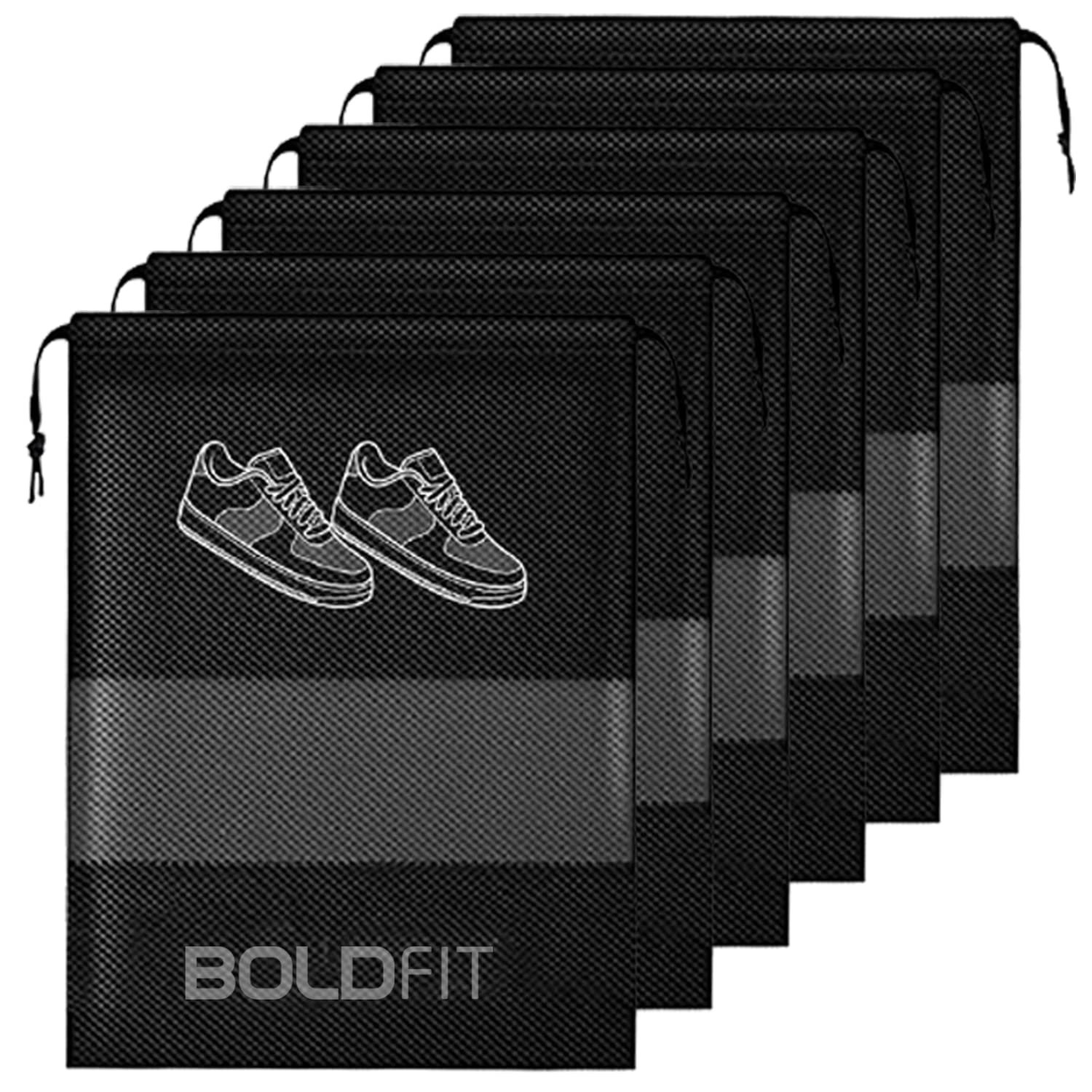 Boldfit Shoe Bag for Travel Bag for Man & Women Shoe Cover for Storage at Home Gym Reusable Travelling Accessories Organizer Pouch Travel Essentials Footwear Bags for Travelling Men -Pack of 6, Black