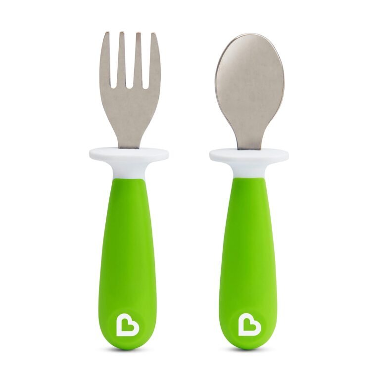 Munchkin Raise Toddler Fork & Spoon Set for Mealtime, BPA Free, Green
